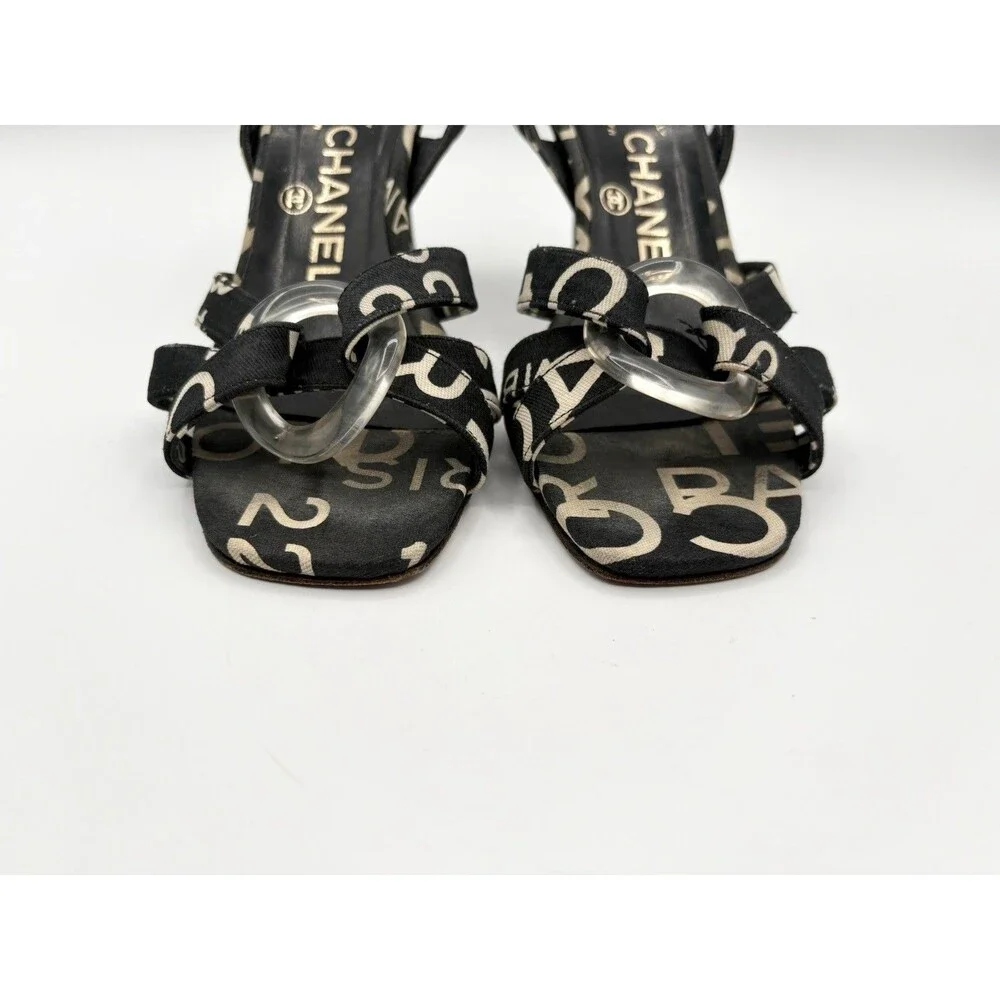 Chanel Black & White Rue Cambon Canvas Slingback Mules Vintage Y2K Size EU 36